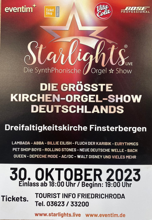 Nico Wieditz -  Starlights- Live- Kirchenorgelshow,  30.10.2023, Dreifaltigkeitskirche Finsterbergen